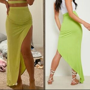 Boohoo Vibrant Lime High-Low Skirt